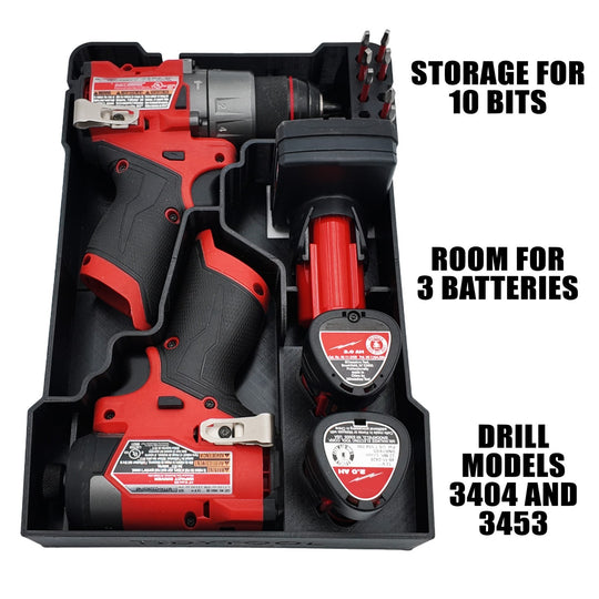 M12 Fuel Drill Driver Organizer For Milwaukee Compact Packout insert 3404  3453